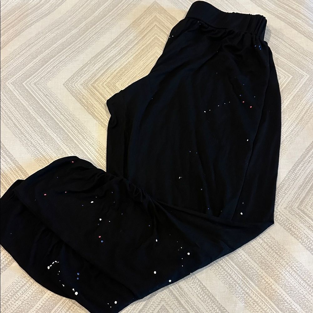 Michael Lauren Women’s Black Side Rouched Joggers Splatter Paint Detail Size XS